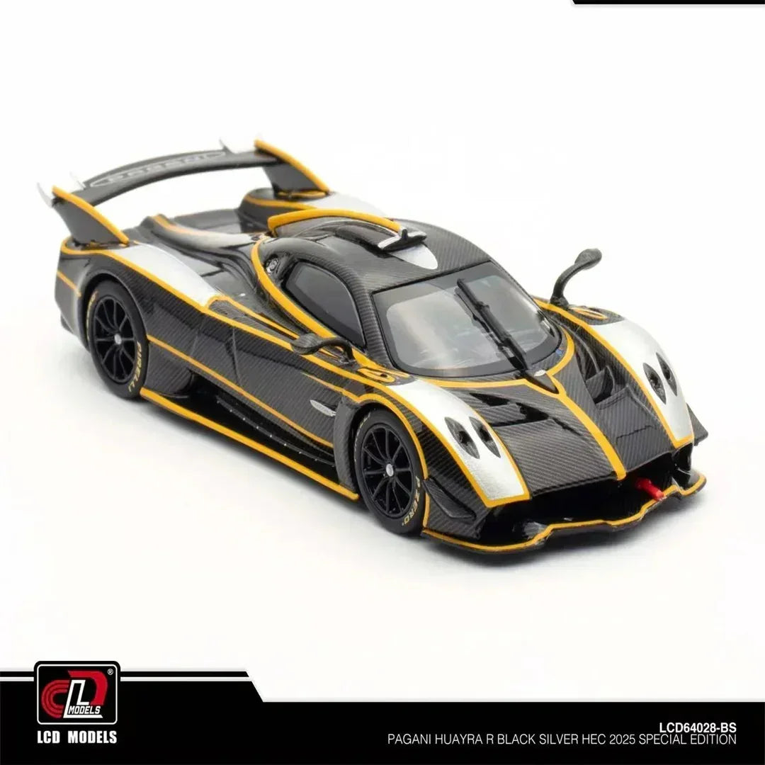 Premium scale diecast model car – Pagani Huayra R, 1:64 Scale (Carbon Black & Silver) Collectible