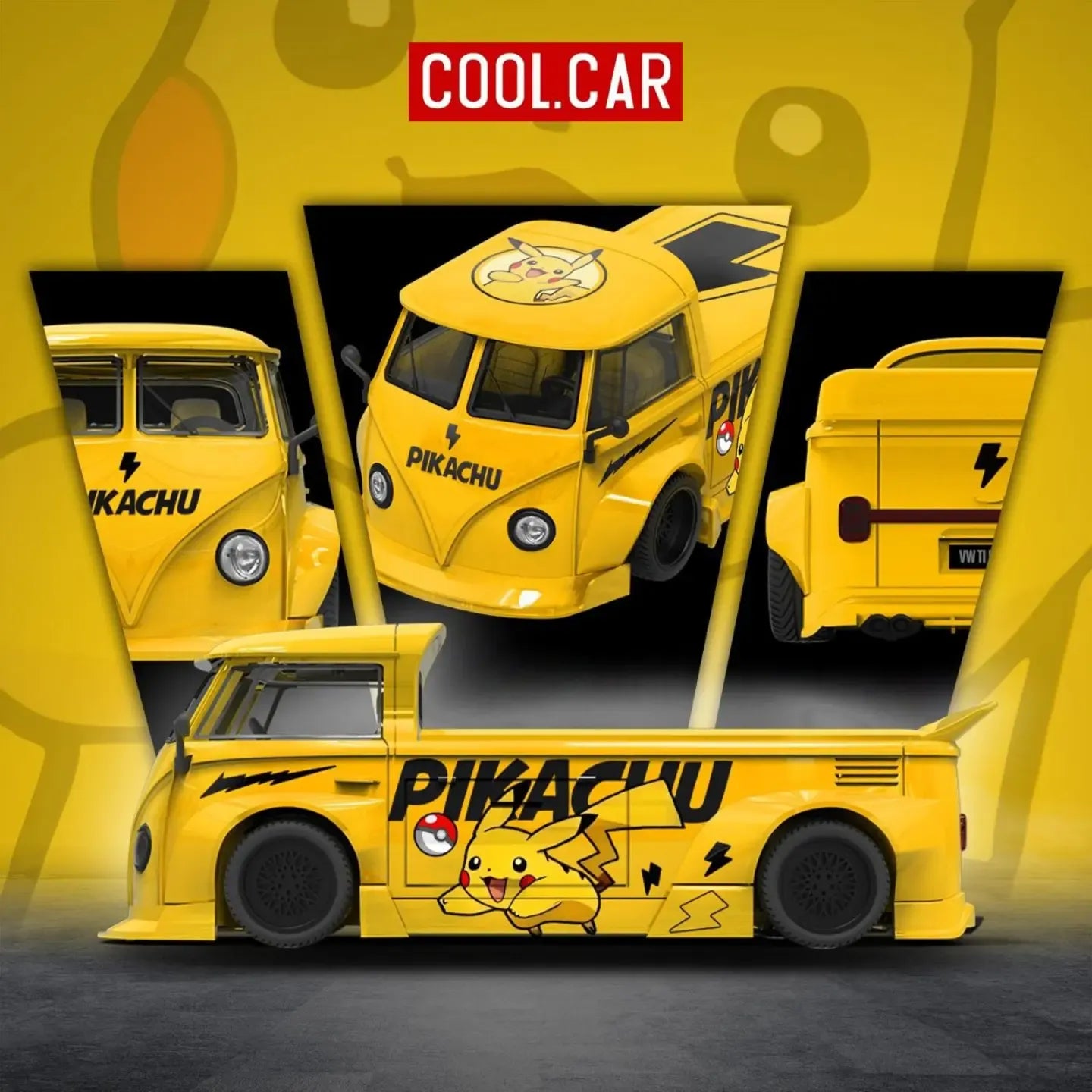 *PRE-ORDER* Volkswagen T1 pickup truck - Pikachu painted, 1:64 Scale (Yellow)