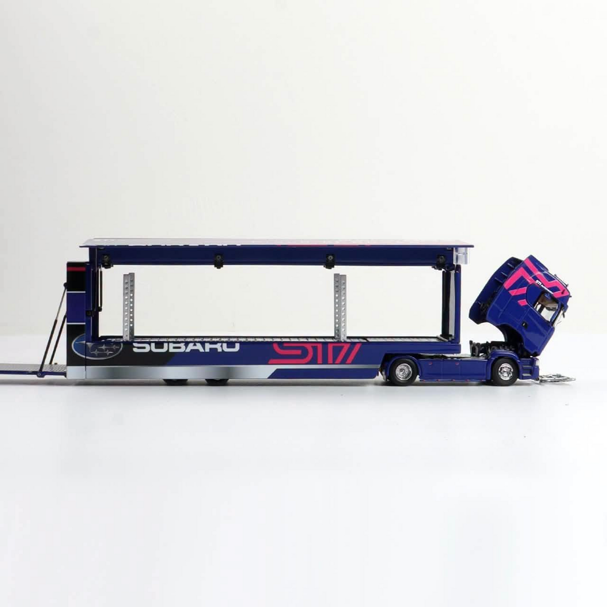 *Pre-Orders* S-Series S730 V8 Enclosed Double Deck Gull Wing Transporter (Blue WRC Service Car Livery), 1:64 Scale