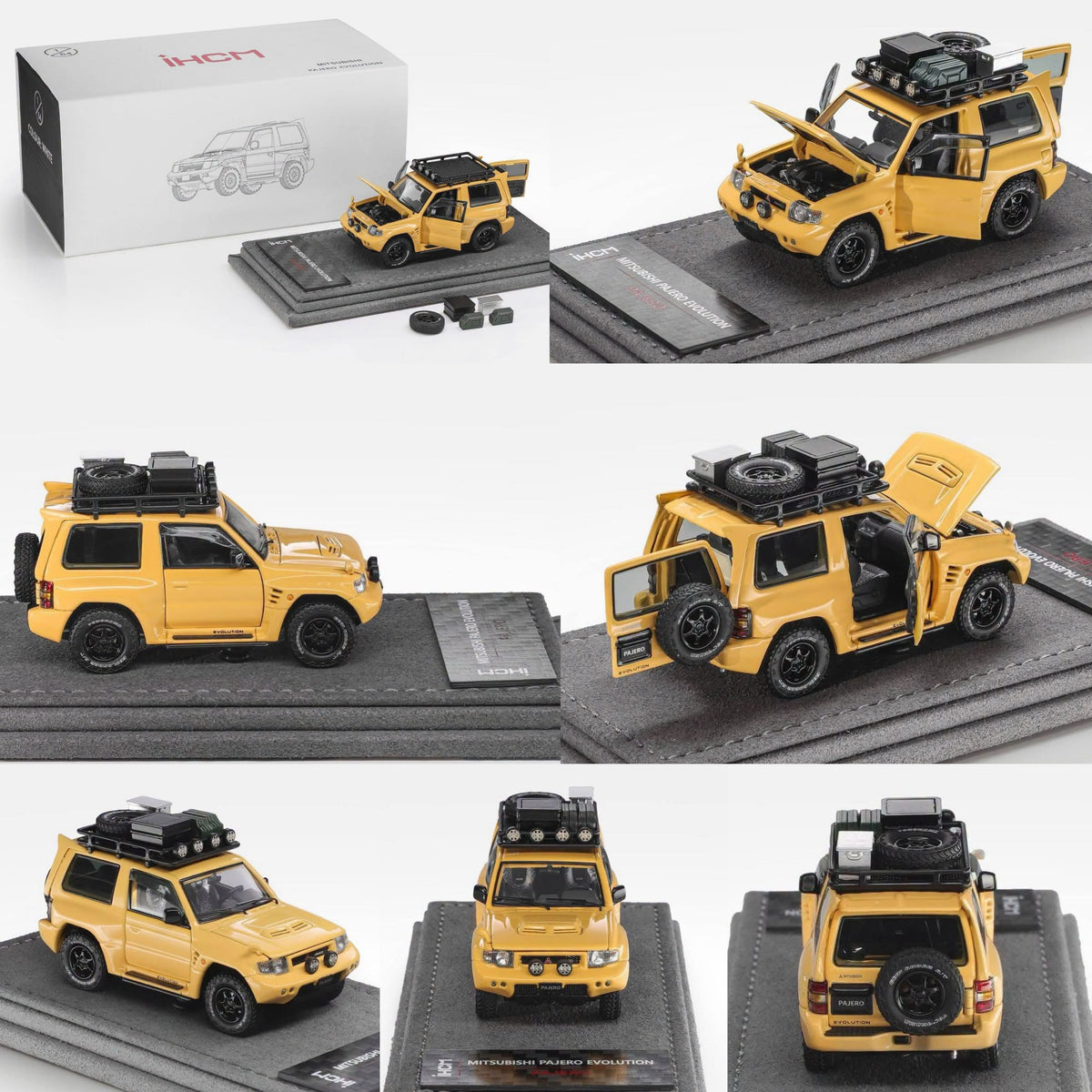 *Pre-Orders* Mitsubishi Licensed Products - Pajero Evolution V55 (Open-Engin & Rear Hoods+Doors, Visible Engine), 1:64 Scale (Yellow)