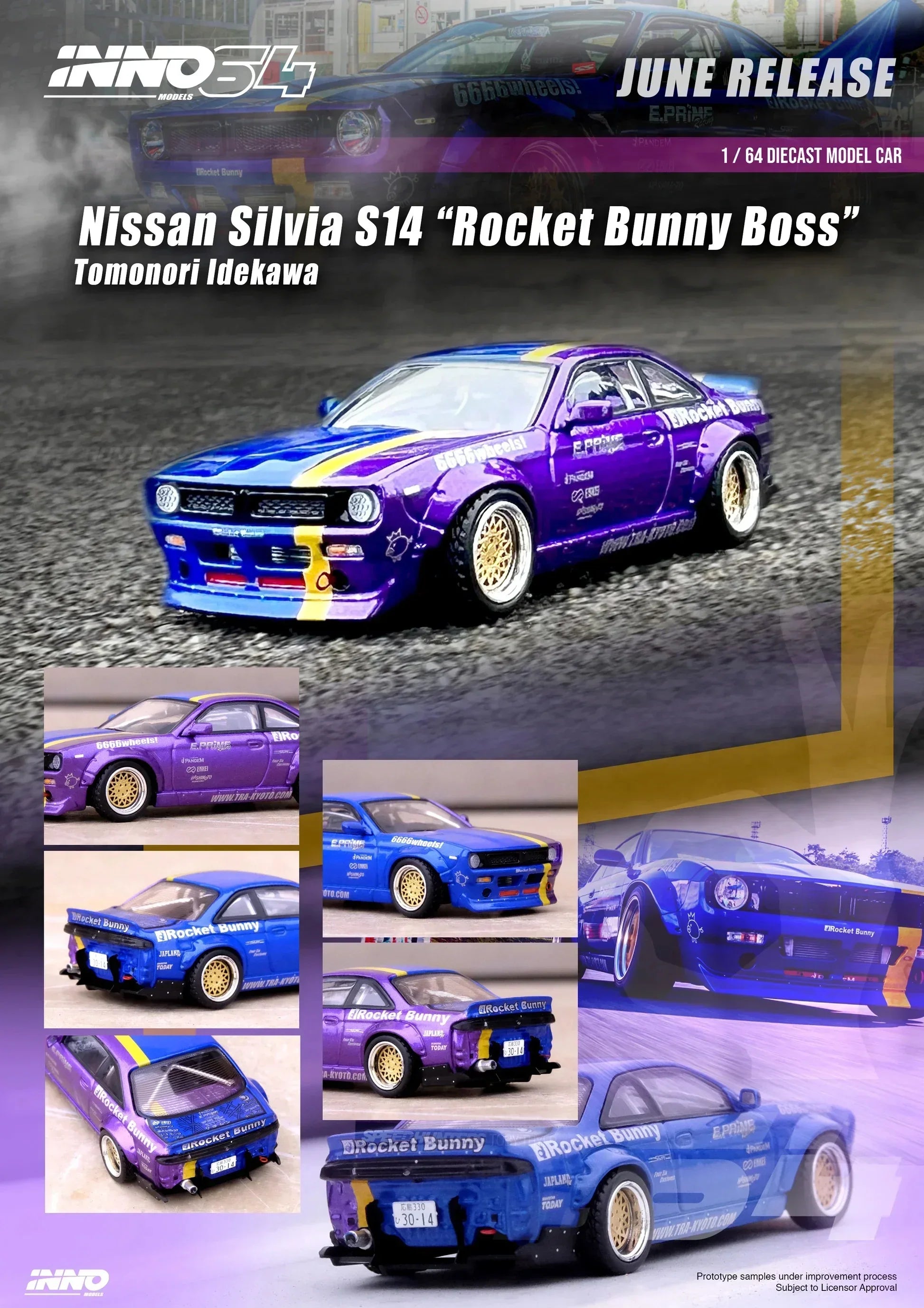 Premium scale diecast model car – *PRE-ORDER* Nissan Silvia S14 "Rocket Bunny Boss" Tomonori Idekawa,1:64 Scale Collectible