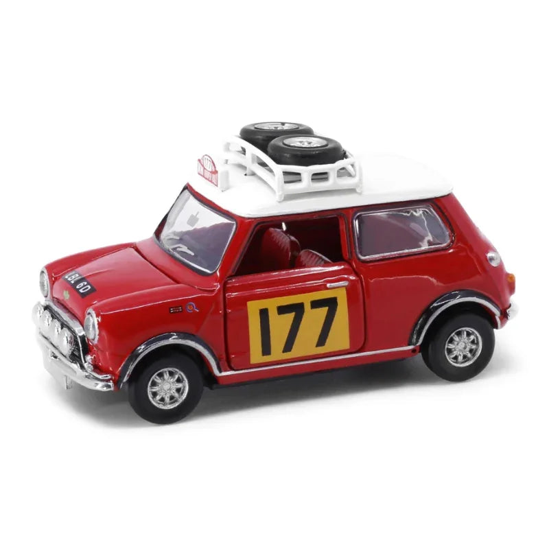 Premium scale diecast model car – Mini Cooper MK1 Rally #177, 1:50 Scale (Red) Collectible