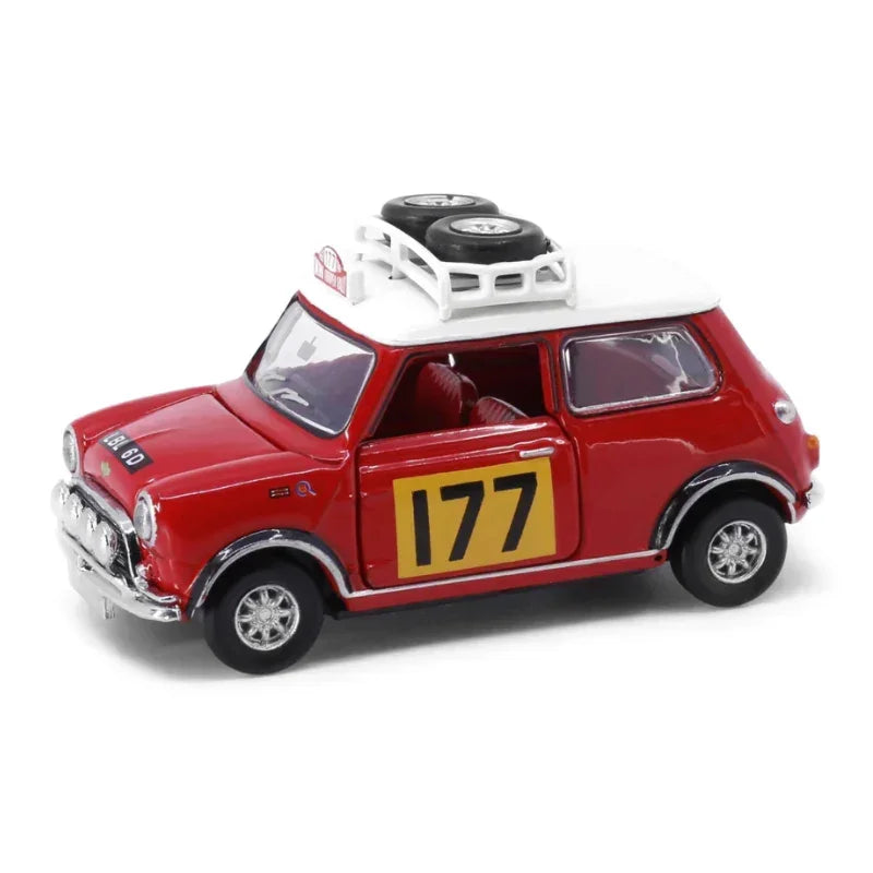 Premium scale diecast model car – Mini Cooper MK1 Rally #177, 1:50 Scale (Red) Collectible