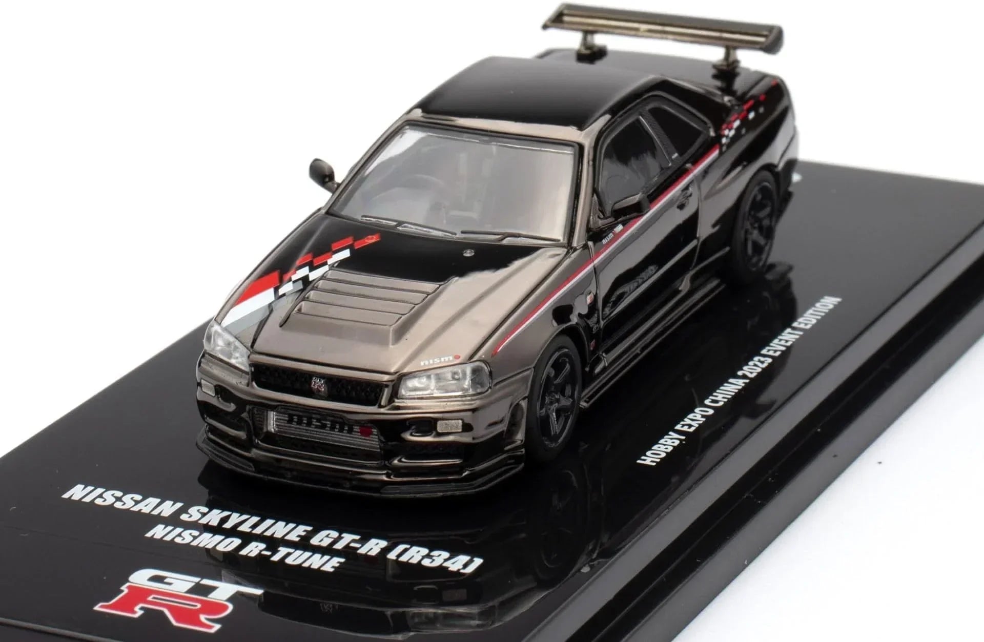 Premium scale diecast model car – *PRE-ORDER* Nissan Skyline GT-R (R34) Nismo R-Tune Black Chrome Hobby Expo China 2023 Event Edition,1:64 Scale Collectible