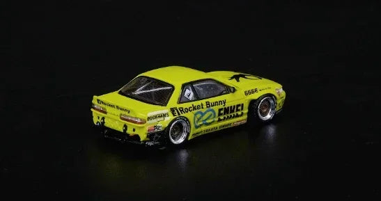 Premium scale diecast model car – *PRE-ORDER* Nissan Silvia S13 V2 Pandem / Rocket Bunny, 1:64 Scale (Light Yellow) Collectible