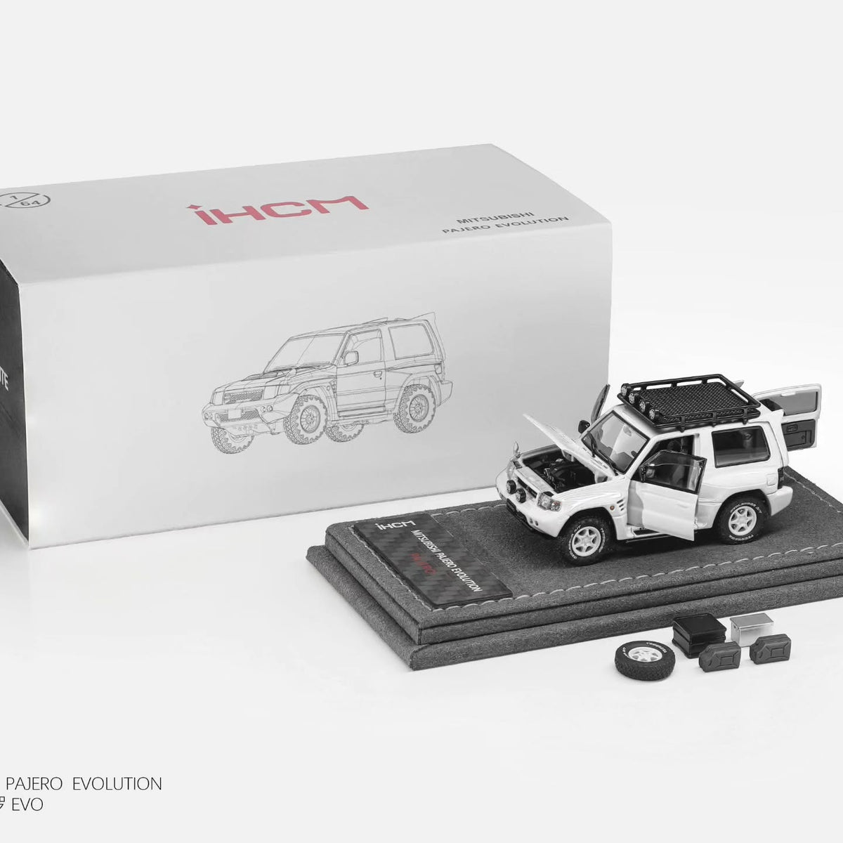 *Pre-Orders* Mitsubishi Licensed Products - Pajero Evolution V55 (Open-Engin & Rear Hoods+Doors, Visible Engine), 1:64 Scale (White)