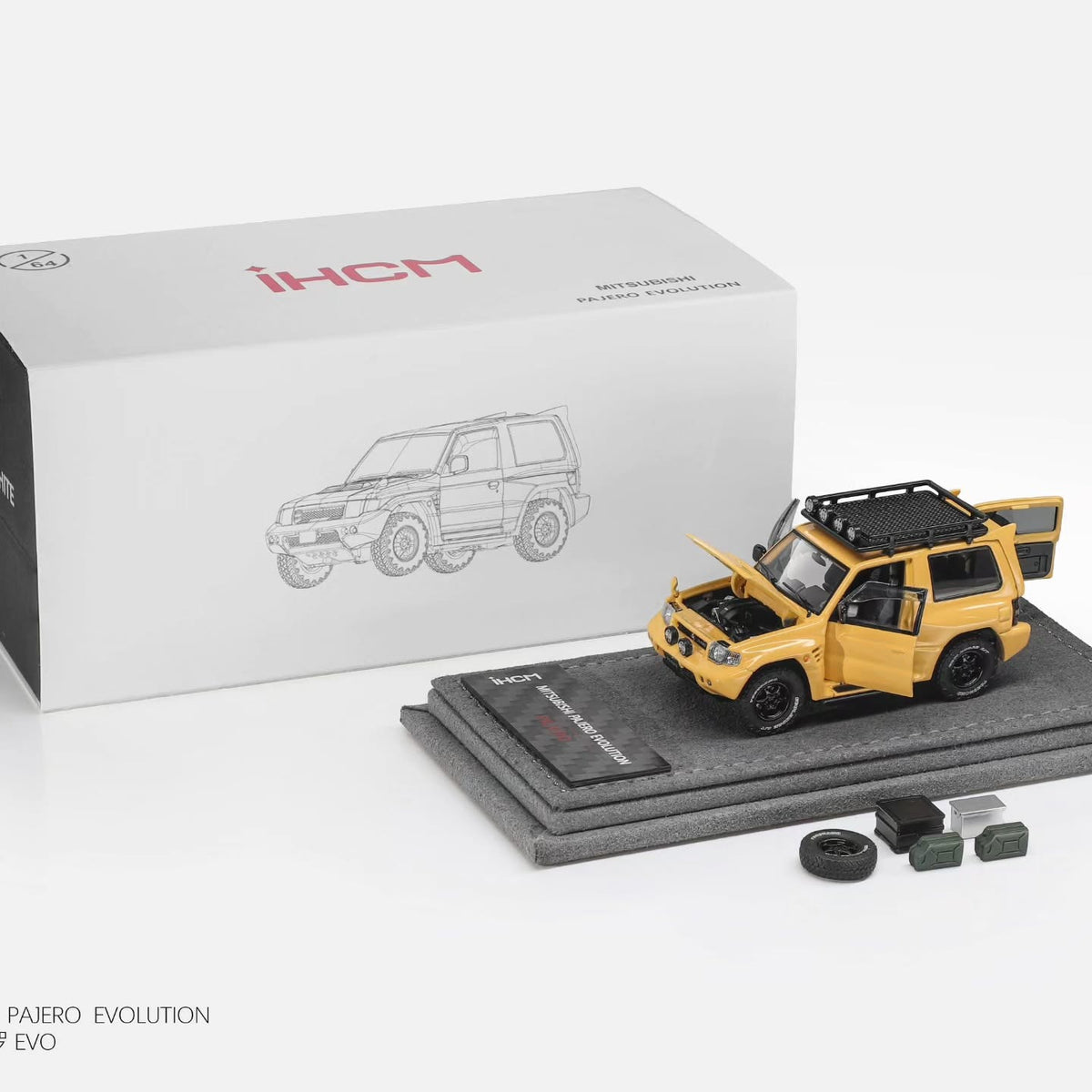 *Pre-Orders* Mitsubishi Licensed Products - Pajero Evolution V55 (Open-Engin & Rear Hoods+Doors, Visible Engine), 1:64 Scale (Yellow)
