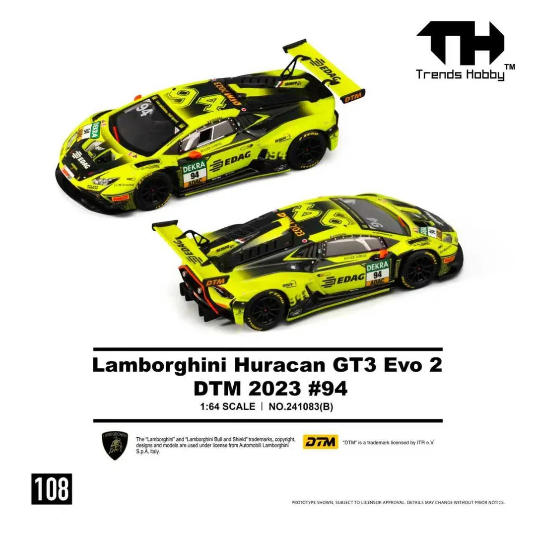 Premium scale diecast model car – *PRE-ORDER* Lamborghini Huracan GT3 Evo2 DTM2023 #94, 1:64 Scale Collectible