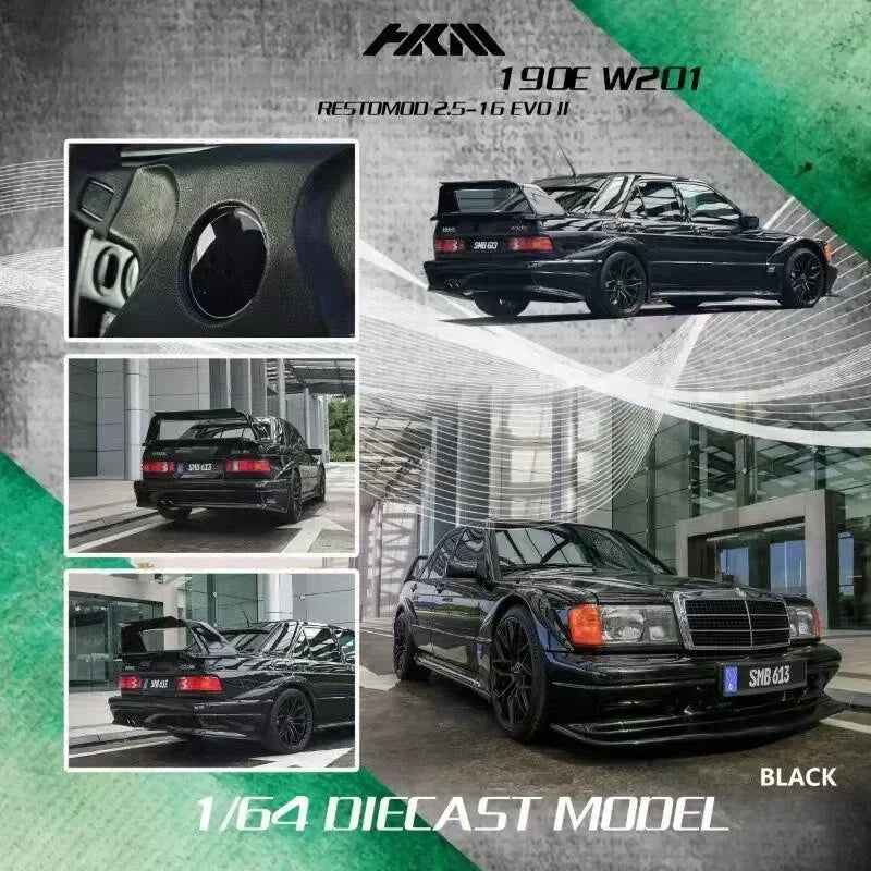 Premium scale diecast model car – Mercedes Benz 190E W201 EVO II (Limited to 999pcs), 1:64 Scale (Black) Collectible