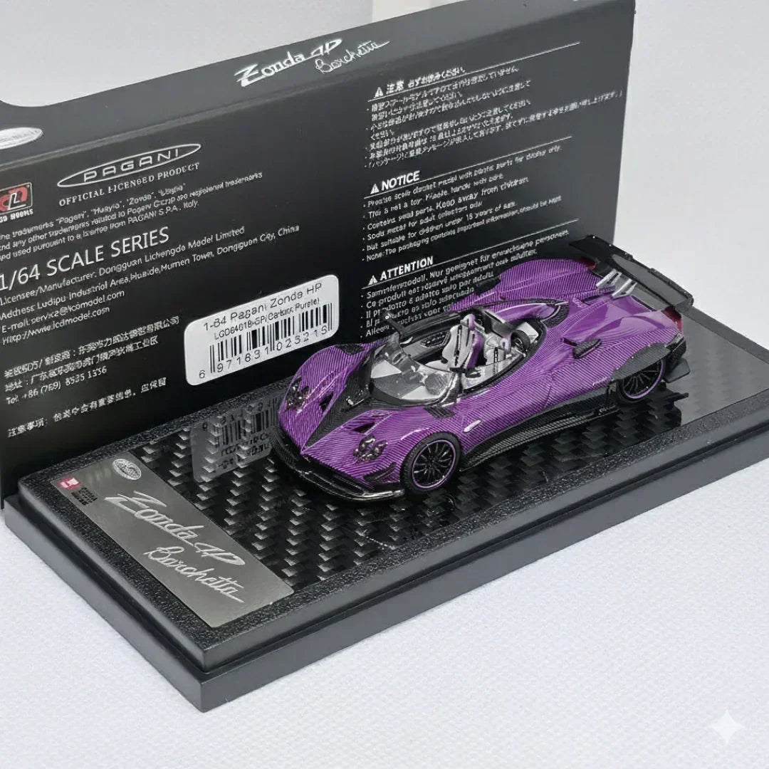 Premium scale diecast model car – Pagani Zonda HP Shanghai Toy Fair Special Package 2025, 1:64 Scale (Carbon Purple) Collectible