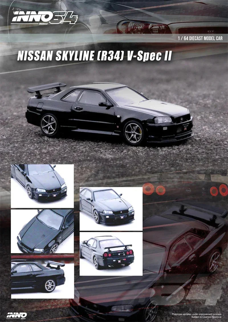 Premium scale diecast model car – *PRE-ORDER* Nissan Skyline GT-R (R34) V-Spec II,1:64 Scale (Black) Collectible