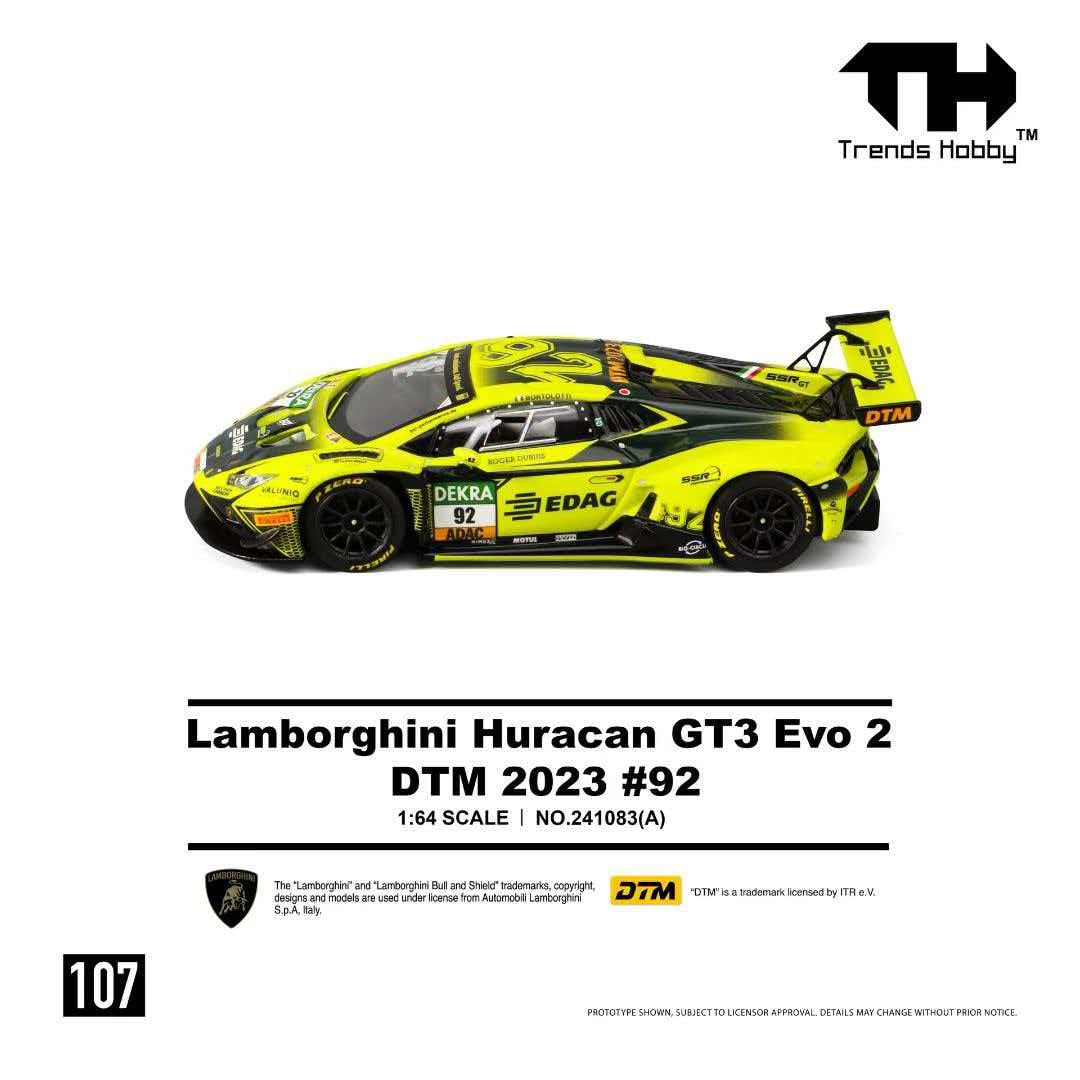 *PRE-ORDER* Lamborghini Huracan GT3 Evo 2-DTM 2023 #92, 1:64 Scale (Fluorescent Green)
