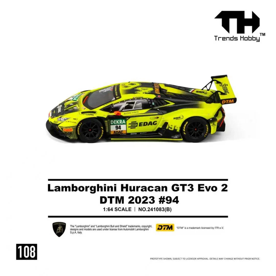 Premium scale diecast model car – *PRE-ORDER* Lamborghini Huracan GT3 Evo2 DTM2023 #94, 1:64 Scale Collectible