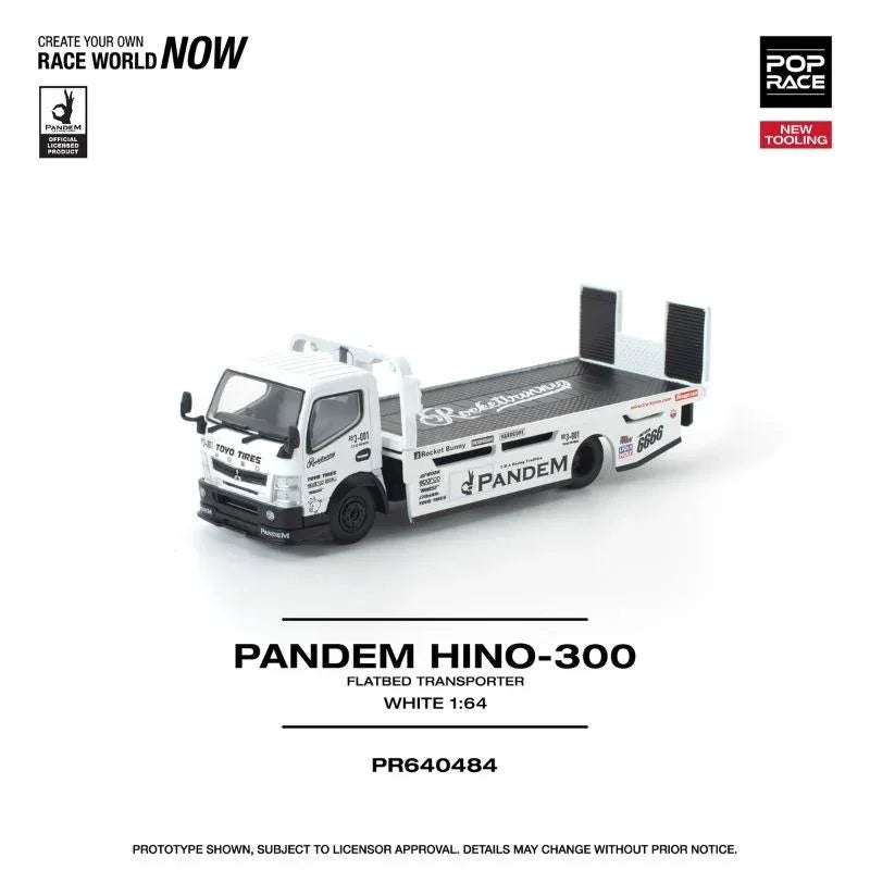Premium scale diecast model car – *PRE-ORDER* Pandem Fuso 300 Flatbed Transporter New Tooling, 1:64 Scale (White) Collectible