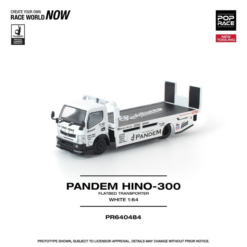 Premium scale diecast model car – *PRE-ORDER* Pandem Fuso 300 Flatbed Transporter New Tooling, 1:64 Scale (White) Collectible