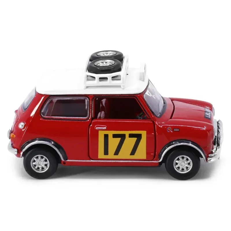 Premium scale diecast model car – Mini Cooper MK1 Rally #177, 1:50 Scale (Red) Collectible
