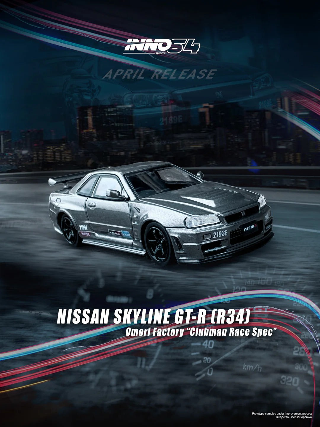 Premium scale diecast model car – *PRE-ORDER* Nissan Skyline GT-R (R34) Omori Factory "Clubman Race Spec",1:64 Scale Collectible