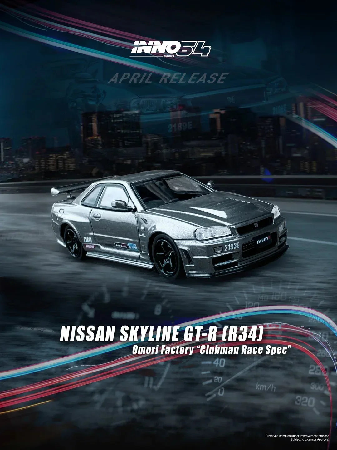 Premium scale diecast model car – *PRE-ORDER* Nissan Skyline GT-R (R34) Omori Factory "Clubman Race Spec",1:64 Scale Collectible