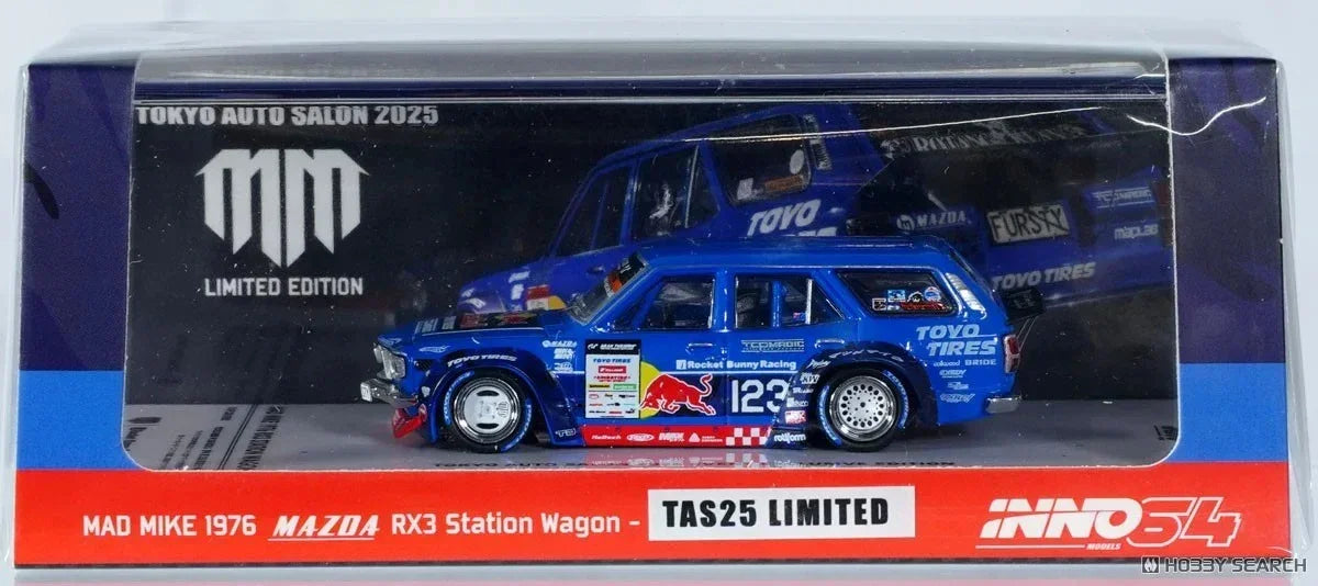 Premium scale diecast model car – Mad Mike 1976 Mazda Rx3 Station Wagon Tokyo Auto Salon 2024, 1:64 Scale Collectible