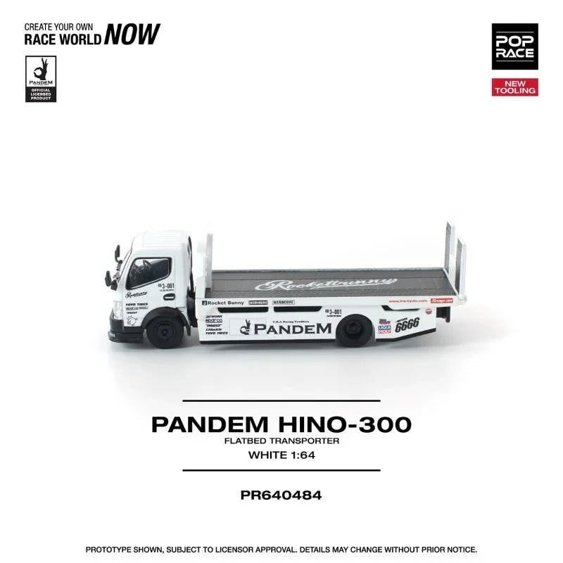 Premium scale diecast model car – *PRE-ORDER* Pandem Fuso 300 Flatbed Transporter New Tooling, 1:64 Scale (White) Collectible