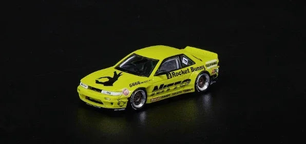 Premium scale diecast model car – *PRE-ORDER* Nissan Silvia S13 V2 Pandem / Rocket Bunny, 1:64 Scale (Light Yellow) Collectible