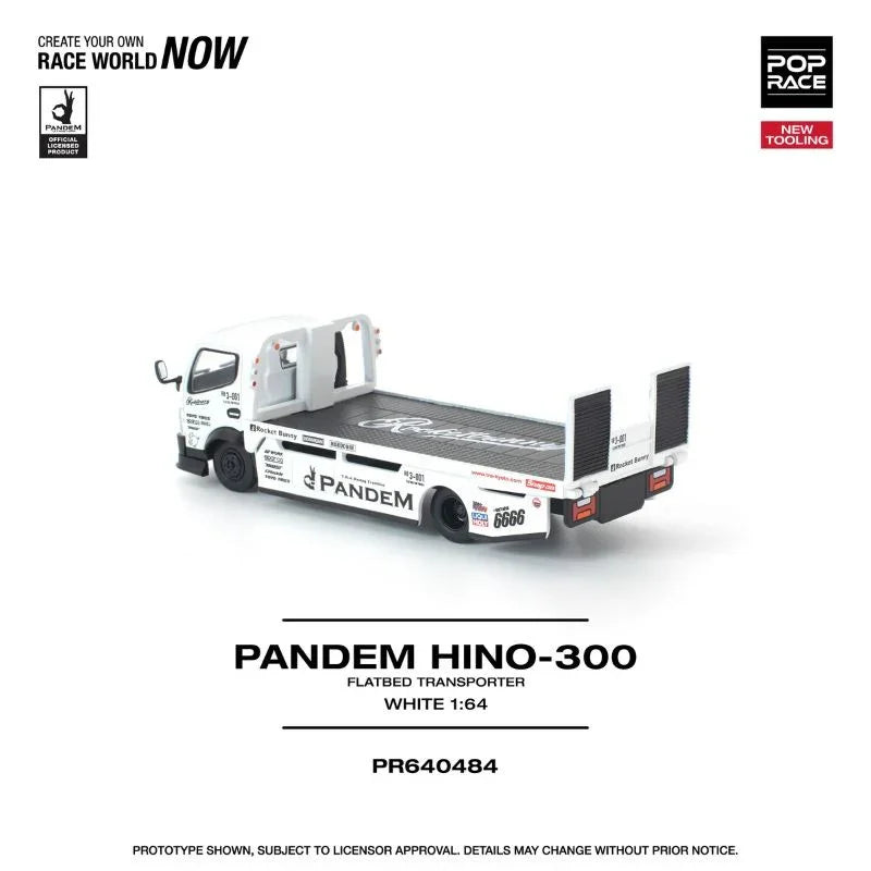 Premium scale diecast model car – *PRE-ORDER* Pandem Fuso 300 Flatbed Transporter New Tooling, 1:64 Scale (White) Collectible