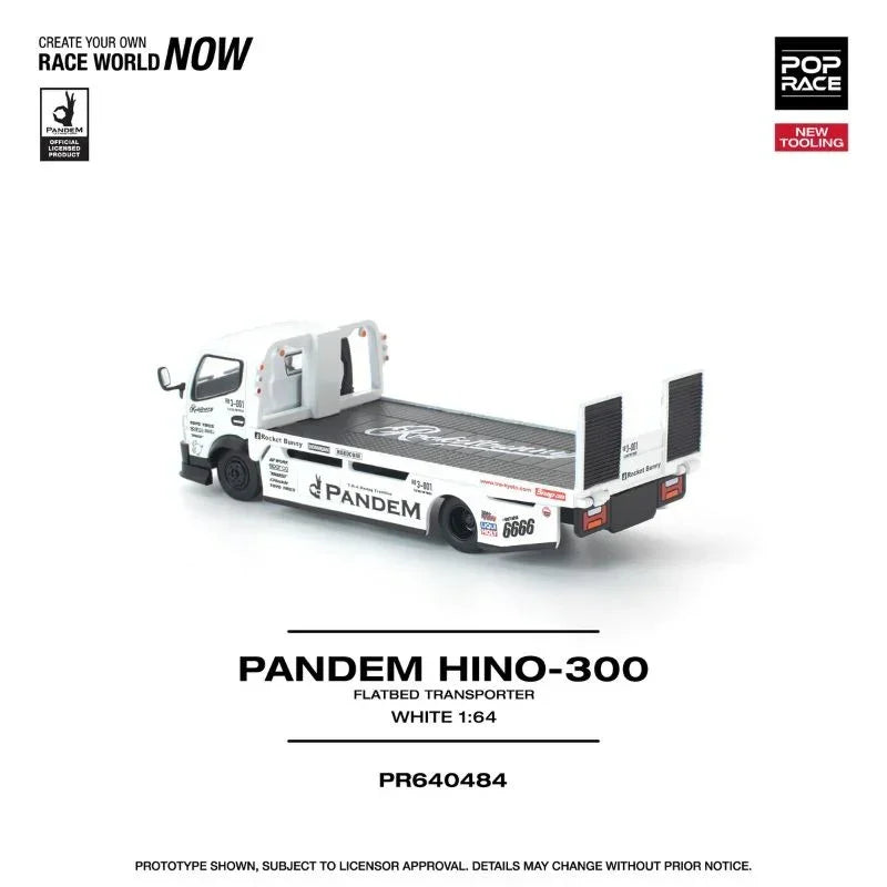 Premium scale diecast model car – *PRE-ORDER* Pandem Fuso 300 Flatbed Transporter New Tooling, 1:64 Scale (White) Collectible