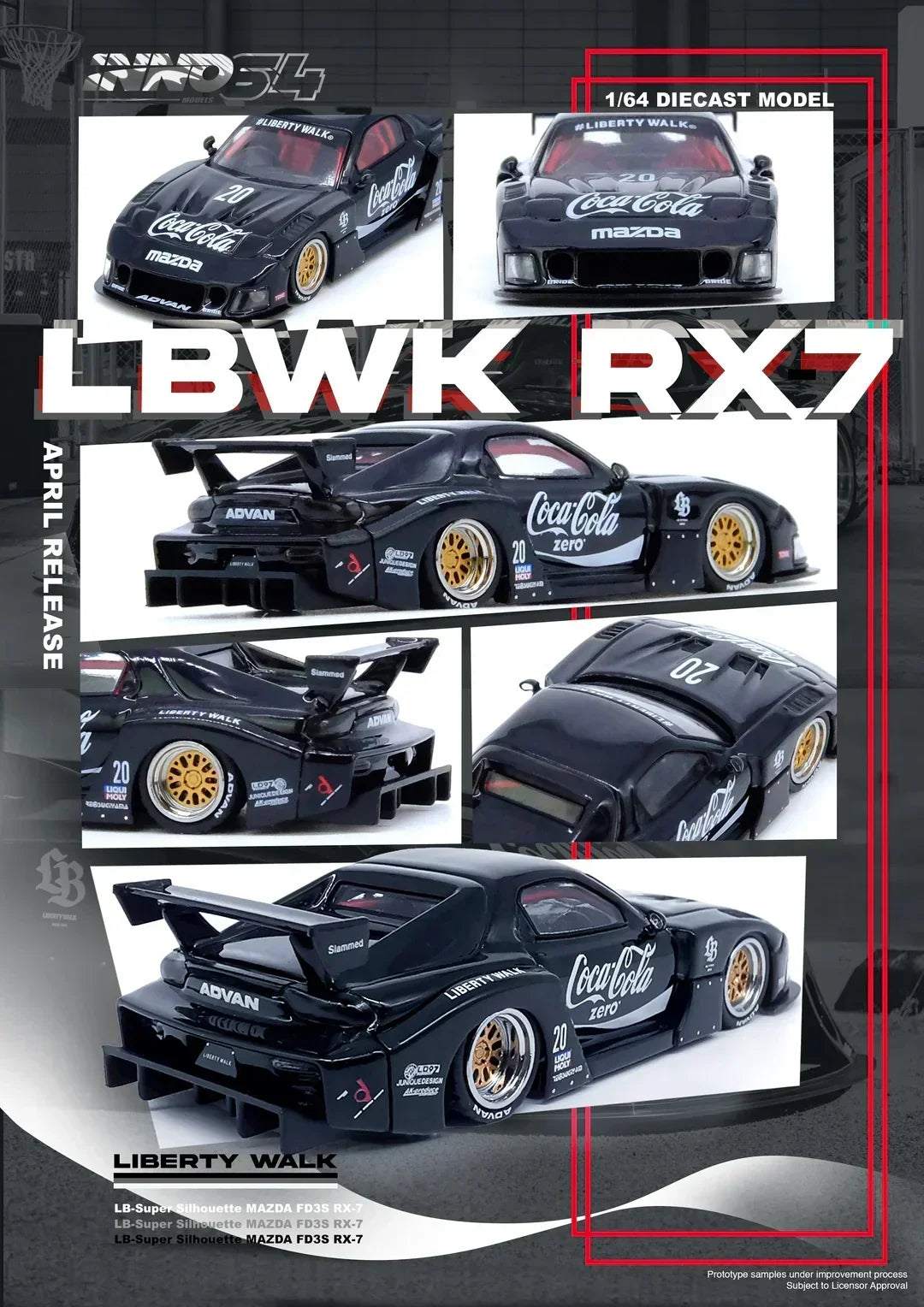 Premium scale diecast model car – *PRE-ORDER* Mazda RX7 (FD3S) LB-Super Silhouette, 1:64 Scale (Black) Collectible