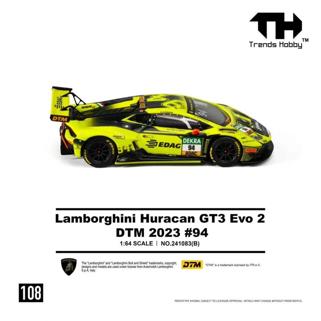 Premium scale diecast model car – *PRE-ORDER* Lamborghini Huracan GT3 Evo2 DTM2023 #94, 1:64 Scale Collectible