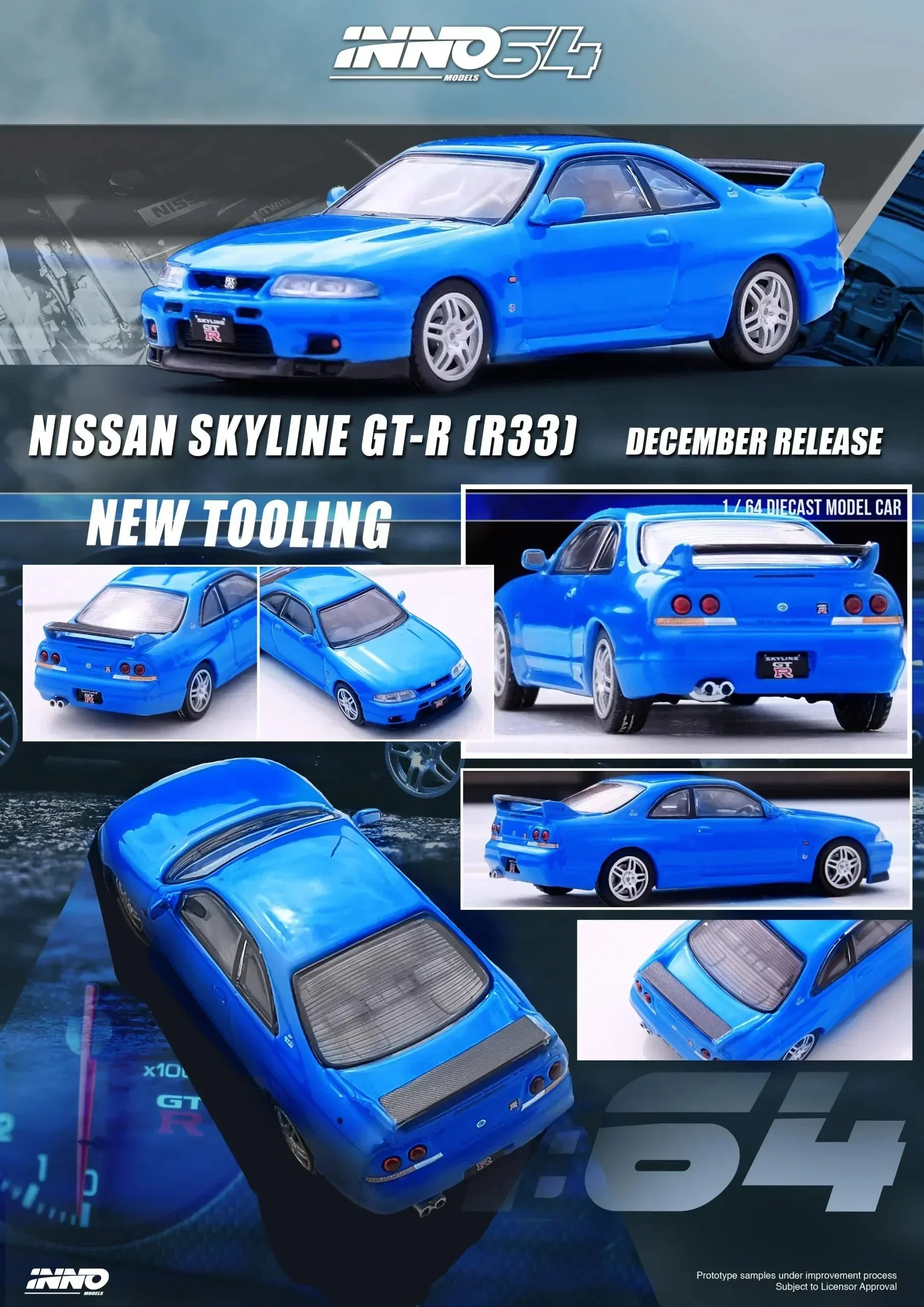 Premium scale diecast model car – *PRE-ORDER* Nissan Skyline GT-R (R33) Championship,1:64 Scale (Blue) Collectible