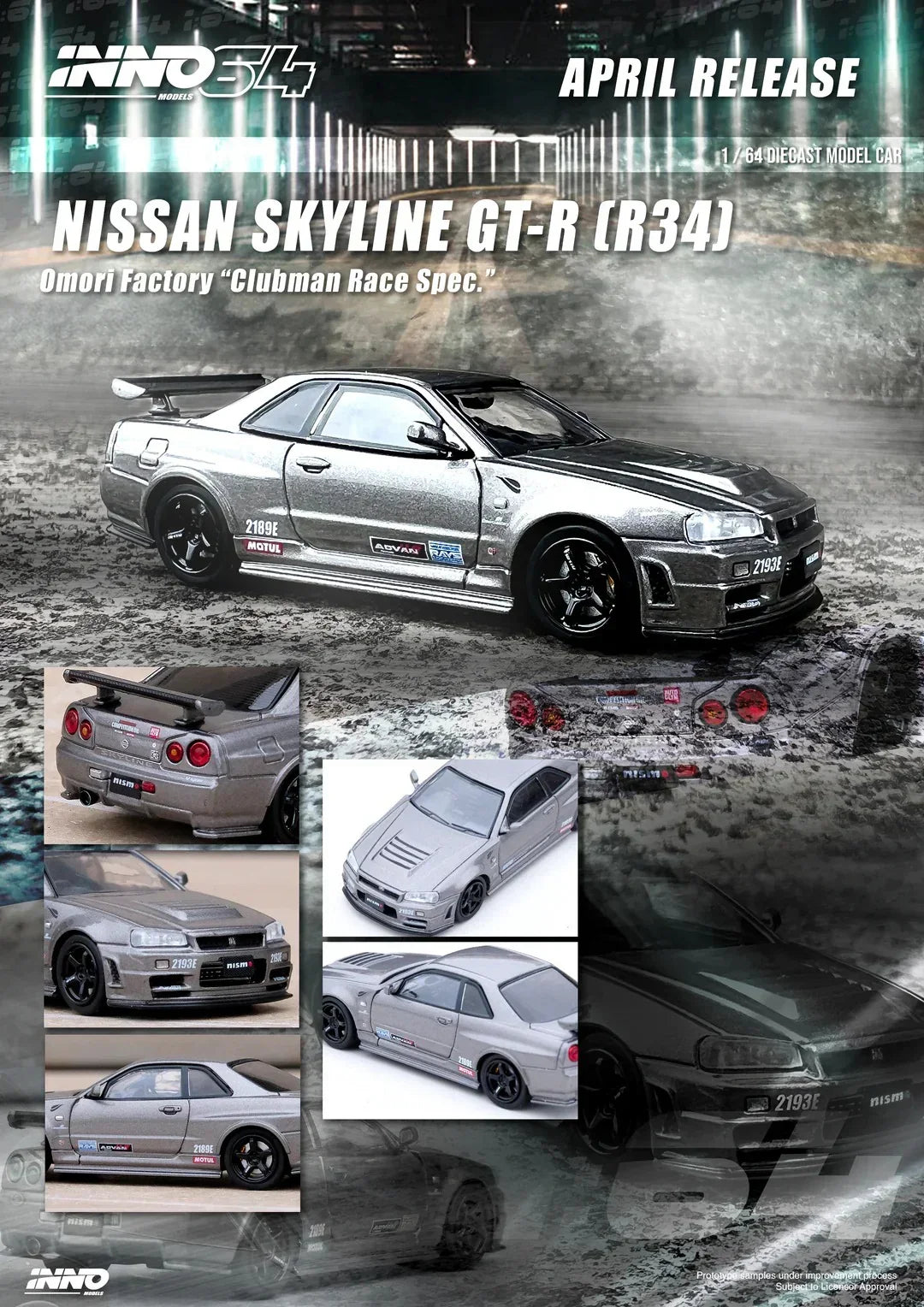 Premium scale diecast model car – *PRE-ORDER* Nissan Skyline GT-R (R34) Omori Factory "Clubman Race Spec",1:64 Scale Collectible