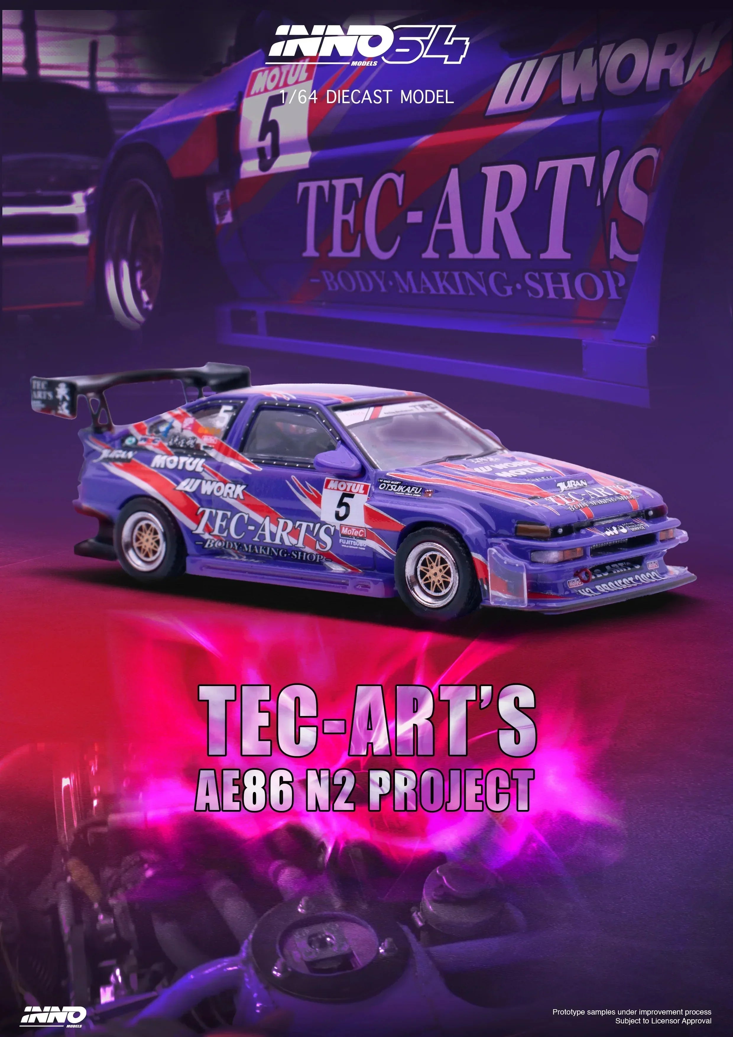 Premium scale diecast model car – *PRE-ORDER* Toyota Sprinter Trueno AE86 N2 Project By Tec-Art'S, 1:64 Scale Collectible