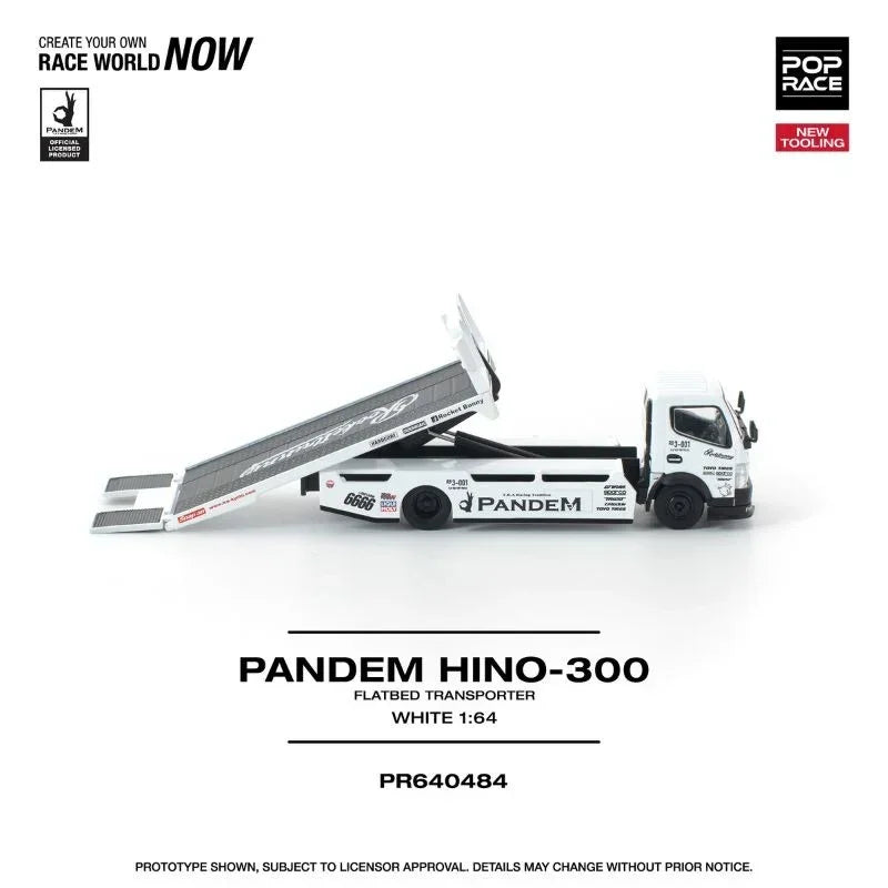 Premium scale diecast model car – *PRE-ORDER* Pandem Fuso 300 Flatbed Transporter New Tooling, 1:64 Scale (White) Collectible