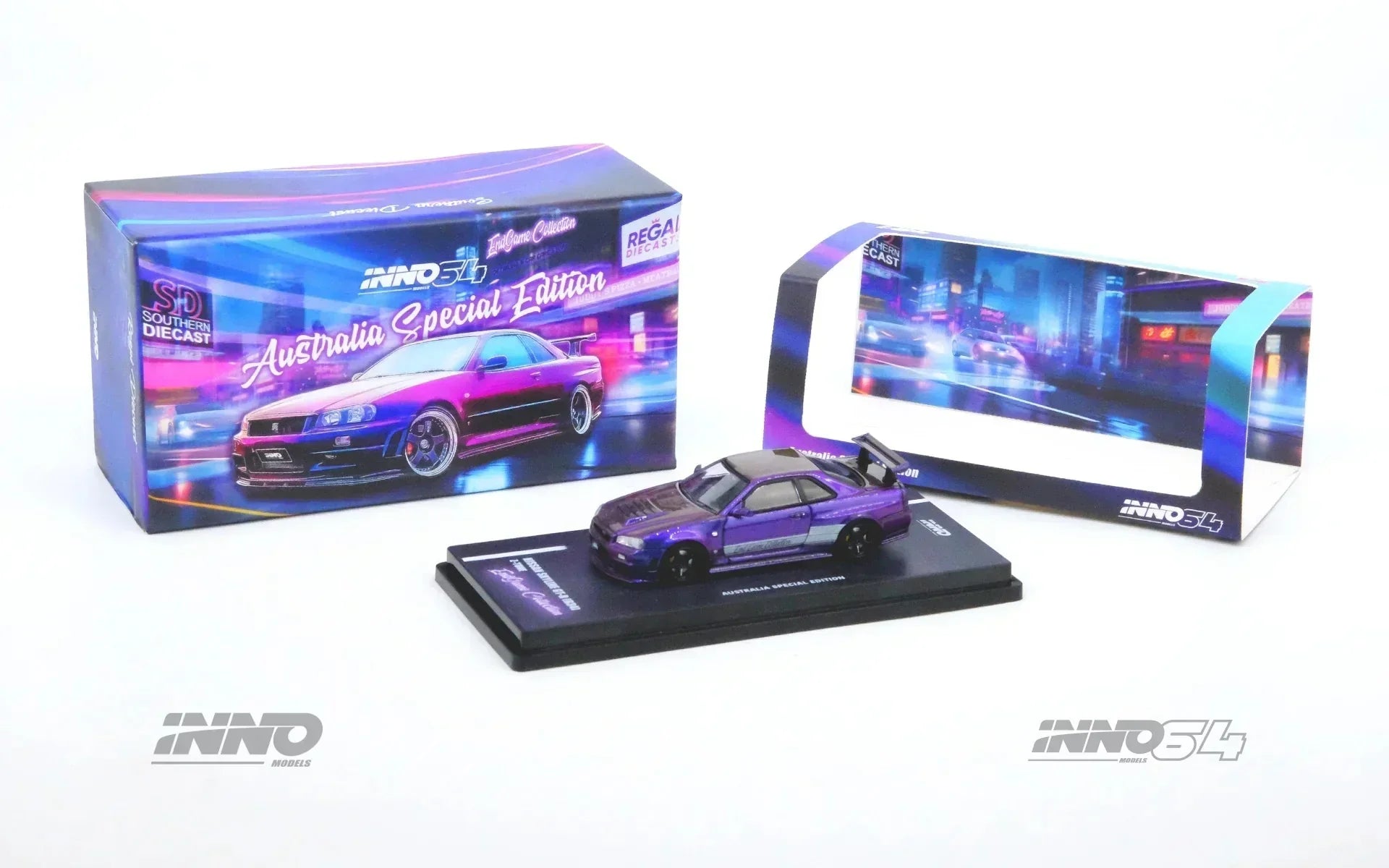 Premium scale diecast model car – *PRE-ORDER* Nissan Skyline GT-R (R34) Z-Tune "Endgame" Australia Special Edition, 1:64 Scale (Purple) Collectible