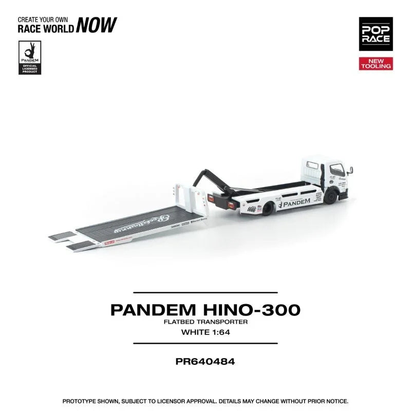 Premium scale diecast model car – *PRE-ORDER* Pandem Fuso 300 Flatbed Transporter New Tooling, 1:64 Scale (White) Collectible