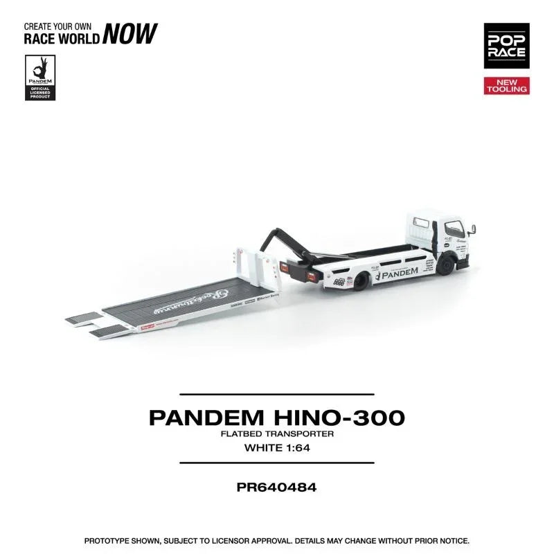 Premium scale diecast model car – *PRE-ORDER* Pandem Fuso 300 Flatbed Transporter New Tooling, 1:64 Scale (White) Collectible