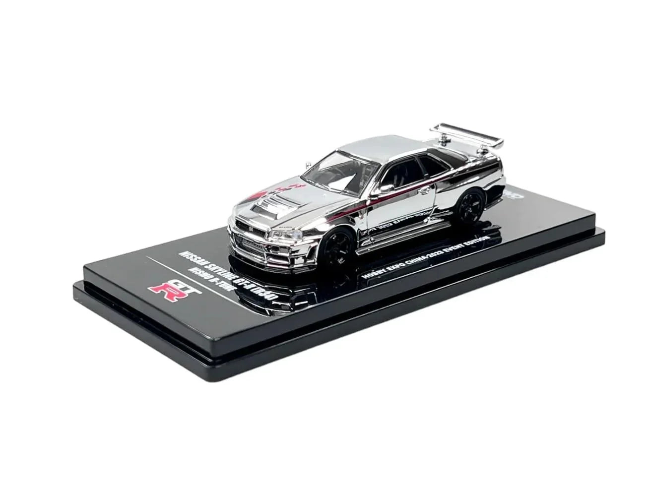 Premium scale diecast model car – *PRE-ORDER* Nissan Skyline GT-R (R34) Nismo R-Tune Silver Chrome Hobby Expo China 2023 Event Edition,1:64 Scale (Silver) Collectible