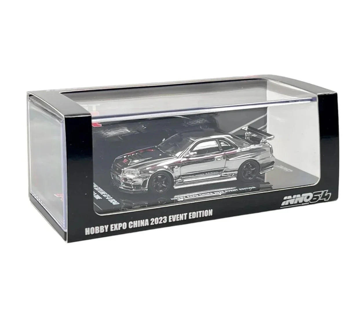 Premium scale diecast model car – *PRE-ORDER* Nissan Skyline GT-R (R34) Nismo R-Tune Silver Chrome Hobby Expo China 2023 Event Edition,1:64 Scale (Silver) Collectible