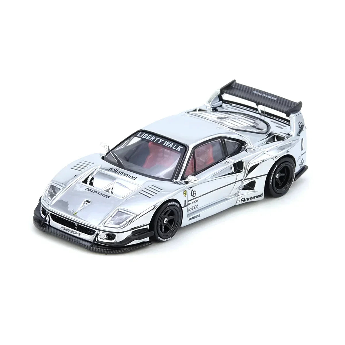 Premium scale diecast model car – LBWK F40, 1:64 Scale (Silver Chrome) Collectible