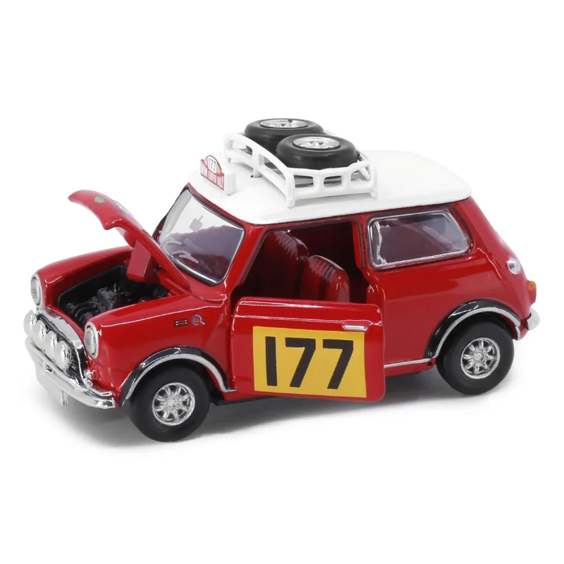 Premium scale diecast model car – Mini Cooper MK1 Rally #177, 1:50 Scale (Red) Collectible