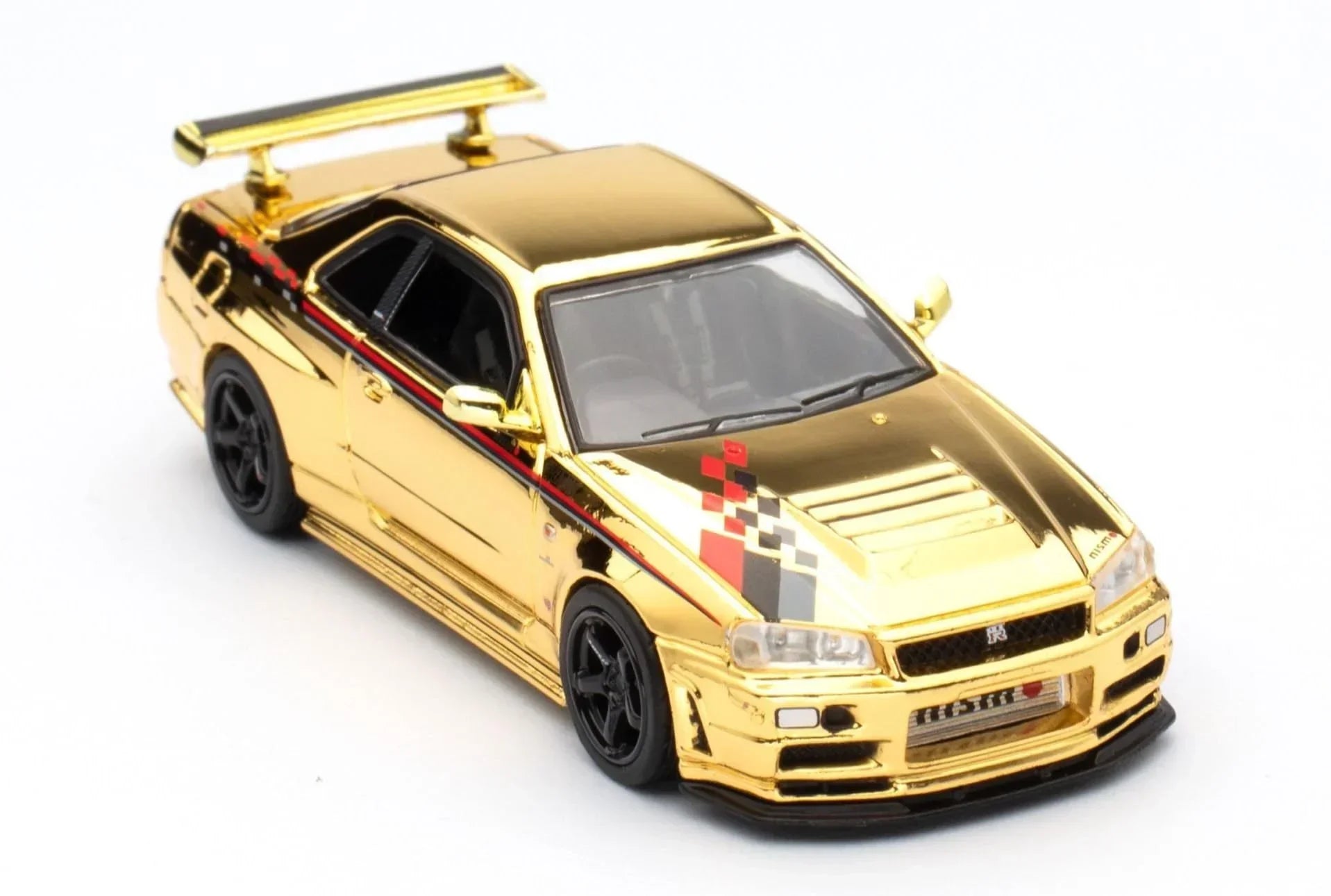 Premium scale diecast model car – *PRE-ORDER* Nissan Skyline GT-R (R34) Nismo R-Tune Gold Chrome Hobby Expo China 2023 Event Edition,1:64 Scale (Gold) Collectible
