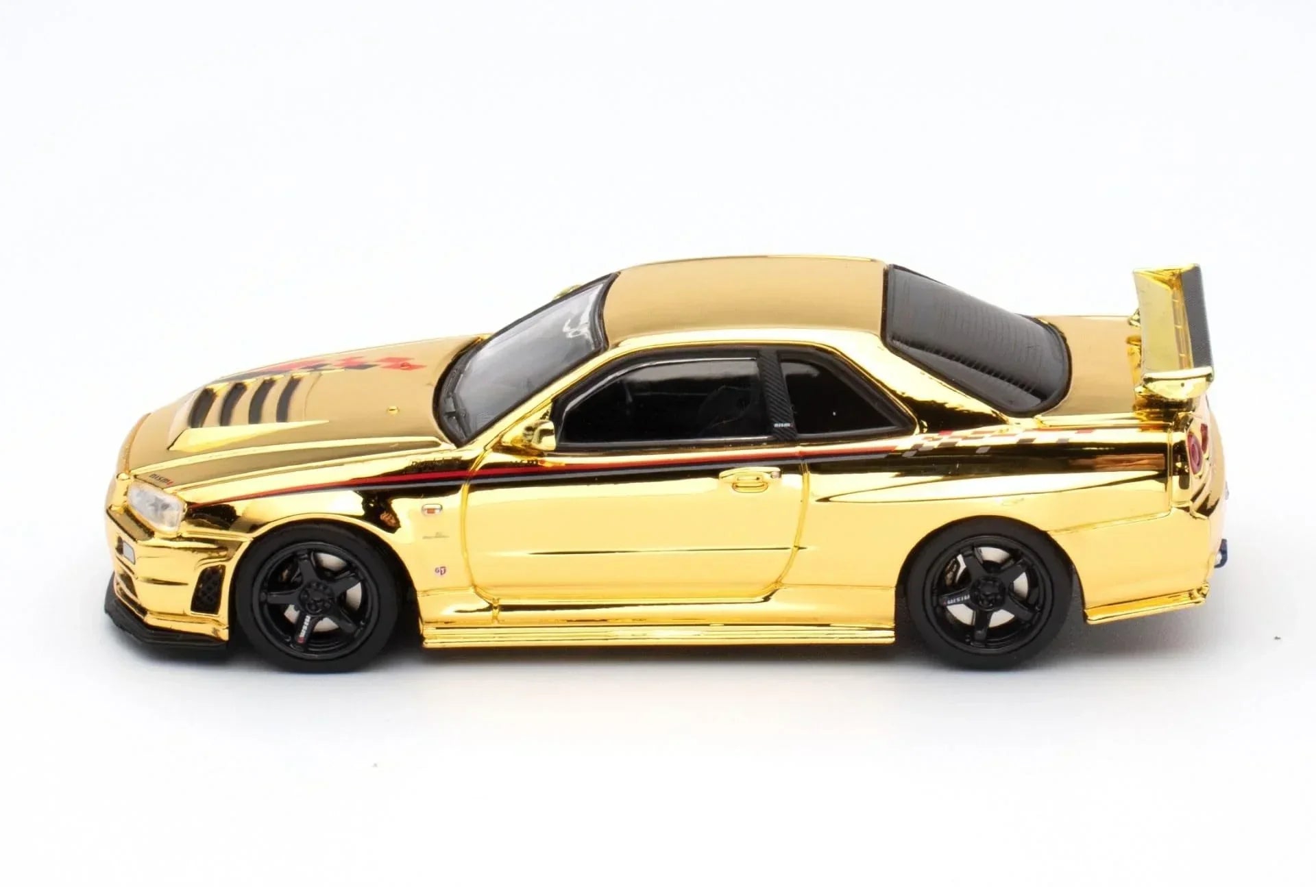 Premium scale diecast model car – *PRE-ORDER* Nissan Skyline GT-R (R34) Nismo R-Tune Gold Chrome Hobby Expo China 2023 Event Edition,1:64 Scale (Gold) Collectible