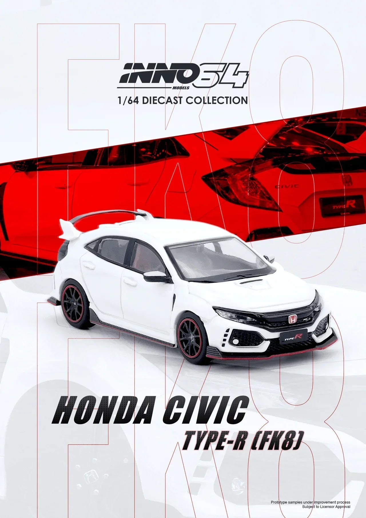 Premium scale diecast model car – Honda Civic TYPE-R (FK8), 1:64 Scale (White) Collectible