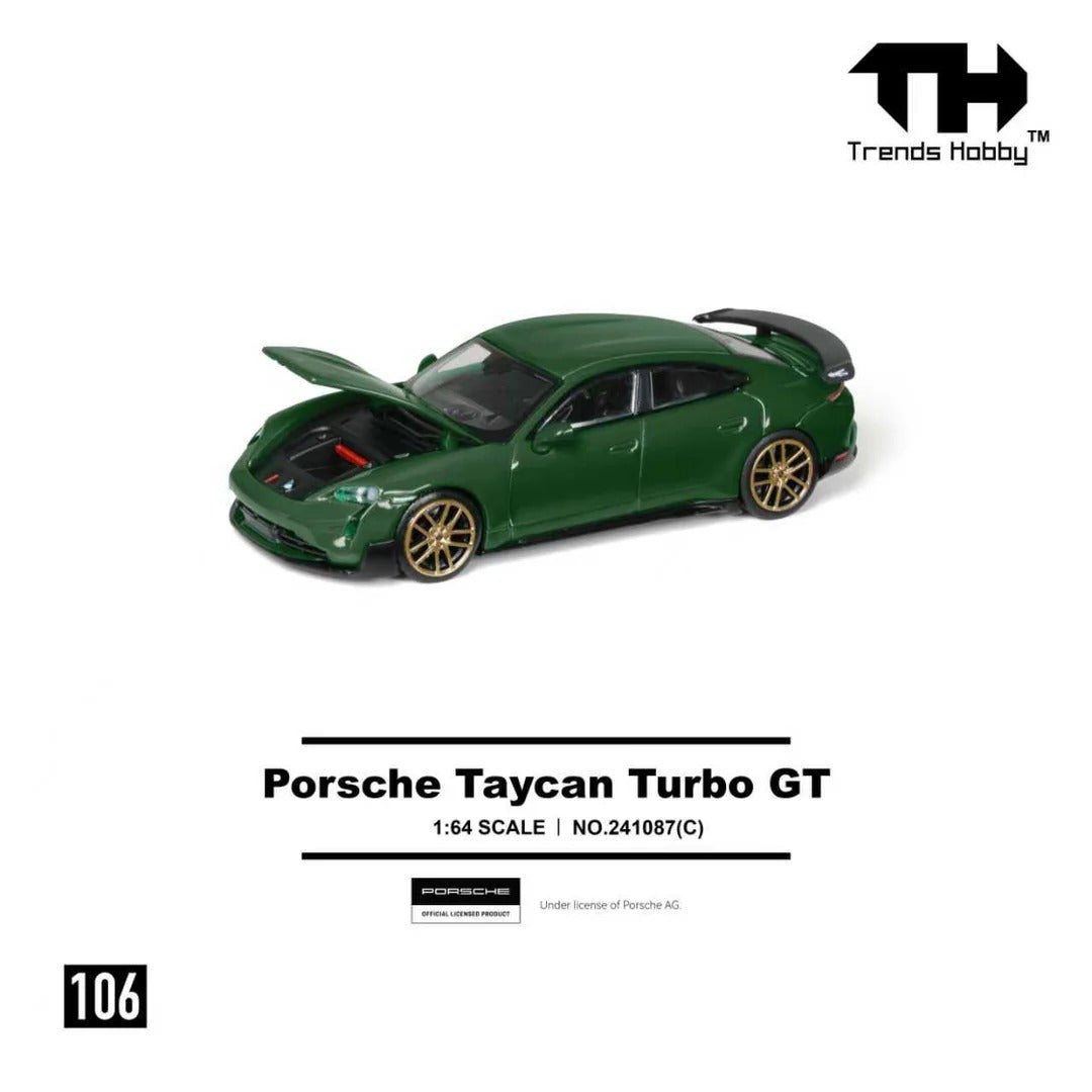 Premium scale diecast model car – *PRE-ORDER* Porsche Taycan Turbo GT, 1:64 Scale (Green) Collectible