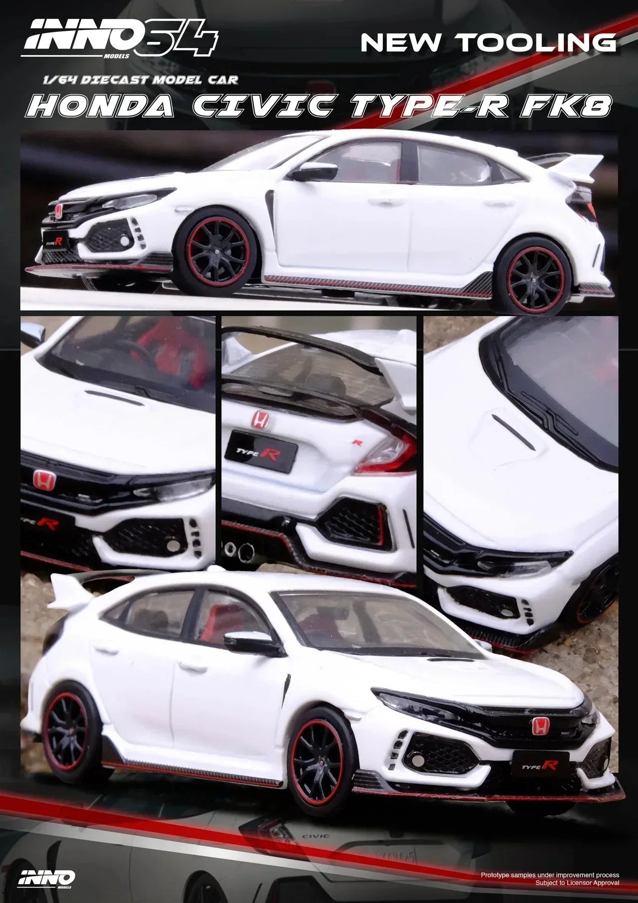 Premium scale diecast model car – Honda Civic TYPE-R (FK8), 1:64 Scale (White) Collectible