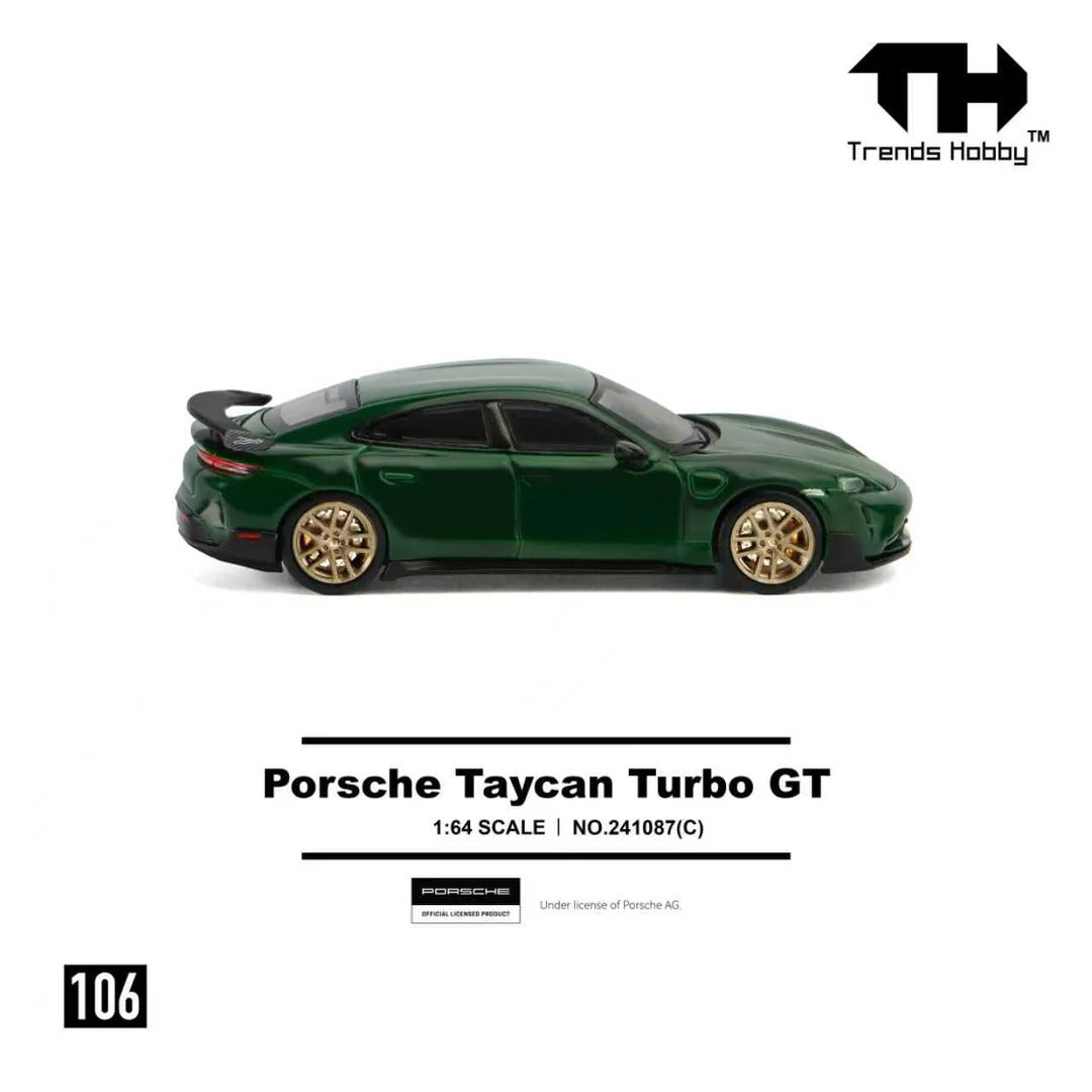 Premium scale diecast model car – *PRE-ORDER* Porsche Taycan Turbo GT, 1:64 Scale (Green) Collectible