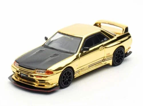 Premium scale diecast model car – Nissan Skyline GT-R (R32) Top Secret, 1:64 Scale (Chrome Gold) Collectible