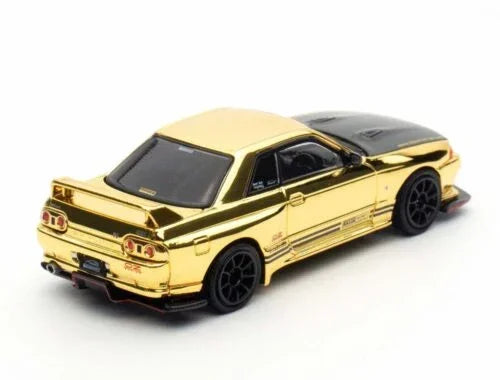 Premium scale diecast model car – Nissan Skyline GT-R (R32) Top Secret, 1:64 Scale (Chrome Gold) Collectible
