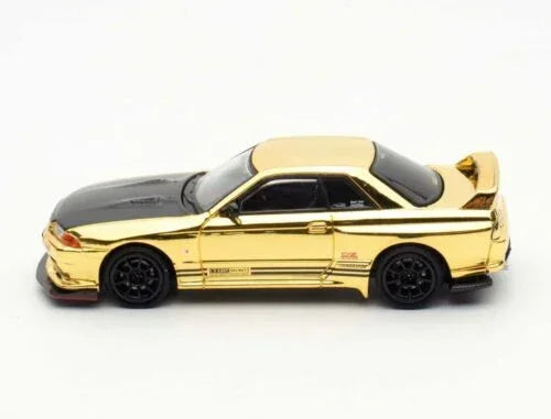 Premium scale diecast model car – Nissan Skyline GT-R (R32) Top Secret, 1:64 Scale (Chrome Gold) Collectible
