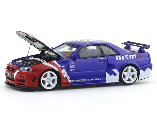 Premium scale diecast model car – *HEC 2026* Nissan Skyline GT-R (BNR34) Nismo R-Tune Concept, 1:64 Scale (Blue & Red) Collectible